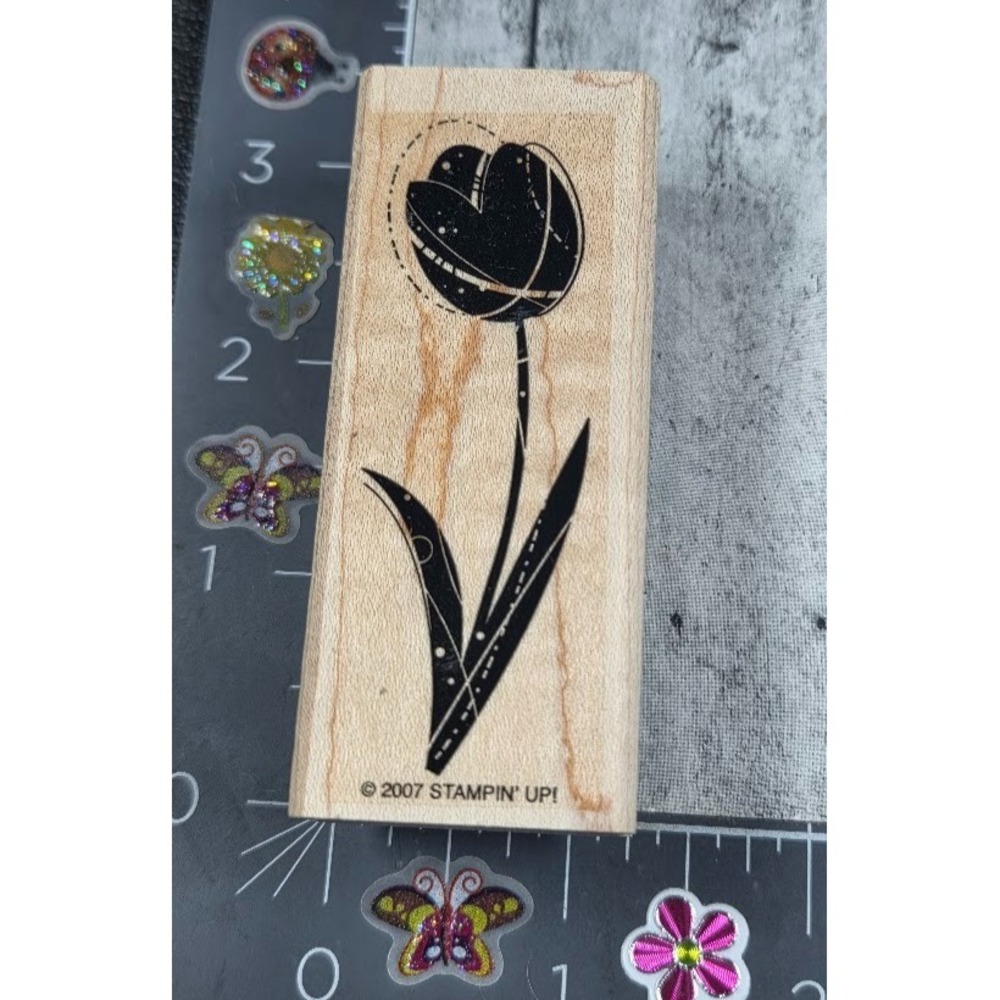 Stampin' Up! Flower Tulip Silhouette Etched 2007 Rubber Stamp Wood #S64